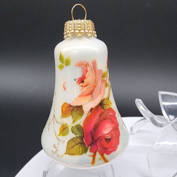 VTG Glass Bell Christmas Ornaments Birds & Floral Designs Jeweled Germany Krebs - Picture 9 of 12